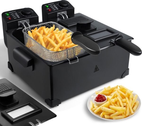 Aigostar Feast 30VDW - Dubbele frituurpan - 2x3 liter - 1800g friet Zwart