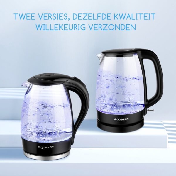 Aigostar Adam 30GOM - Glazen Waterkoker met LED - 1,7L - 360° draaibaar - Blauw LED verlichting - 2200W - Zwart