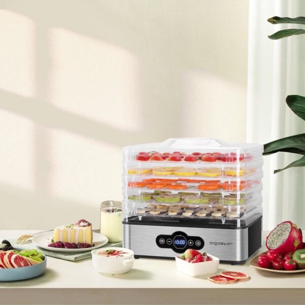Aigostar Crispy 30INI Voedseldroger - Elektrische Droogautomaat - 5 Laags - 35°C tot 70°C - LCD Display - 99-uurs Timer - RVS/Zwart