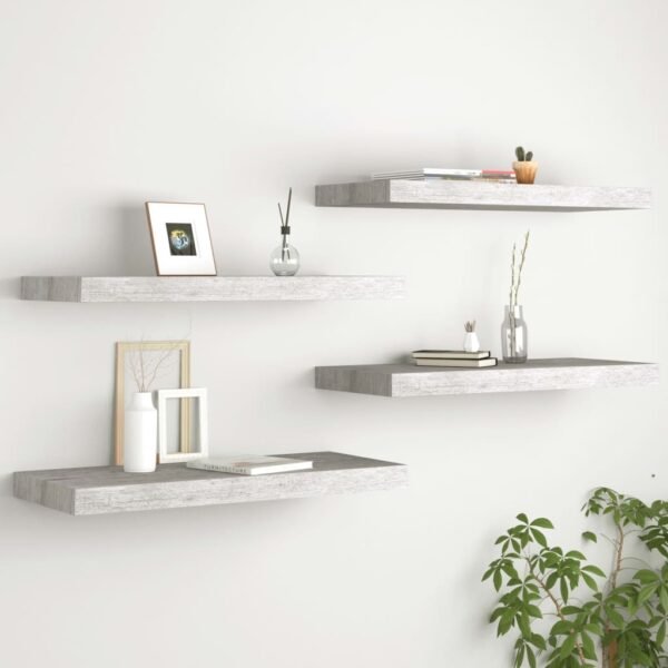 Wandschappen - zwevend 4 st - 60x23,5x3,8 cm - MDF - betongrijs
