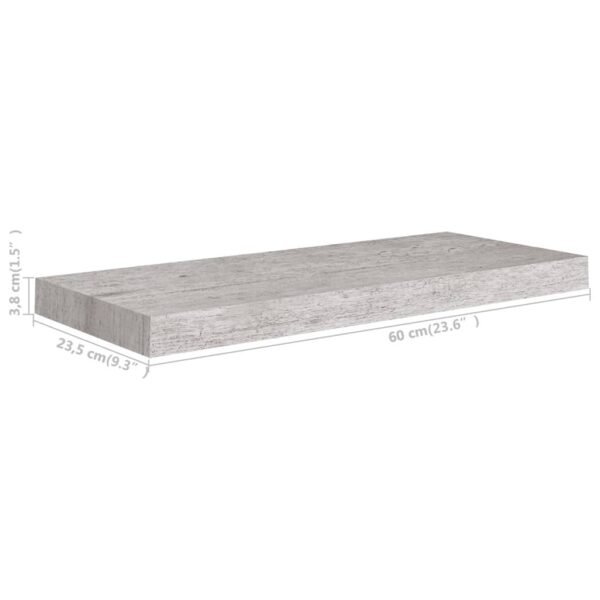 Wandschappen - zwevend 4 st - 60x23,5x3,8 cm - MDF - betongrijs