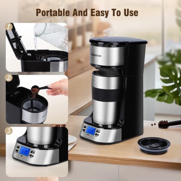 aigostar 302fx koffiemachine 51 Aigostar 302FX - Koffiezetapparaat - Filterkoffie - 0.42 l - thermosbeker - Timer schakelaar - 750W - RVS/Zwart