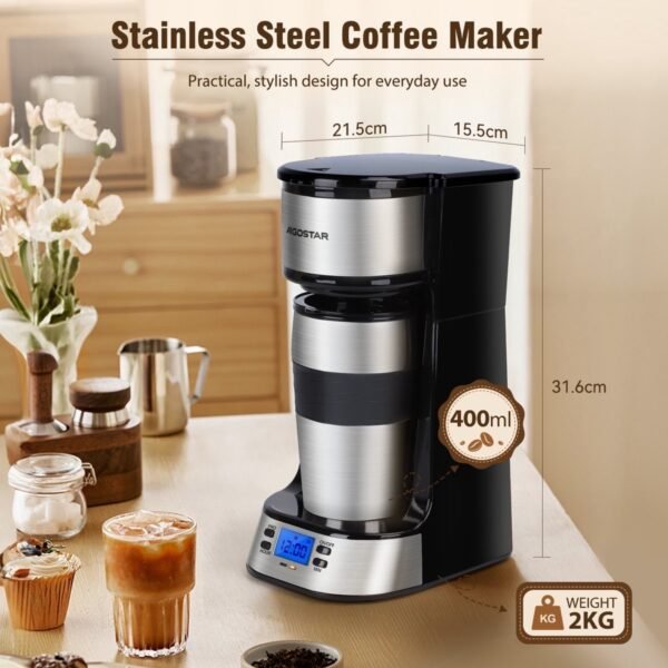 aigostar 302fx koffiemachine 54 Aigostar 302FX - Koffiezetapparaat - Filterkoffie - 0.42 l - thermosbeker - Timer schakelaar - 750W - RVS/Zwart