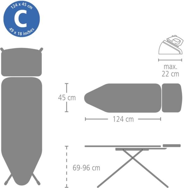 Brabantia Strijkplank C - voor Stoomgenerator 1 Brabantia Strijkplank C - voor Stoomgenerator - 124 x 45 cm - Soothing Sea