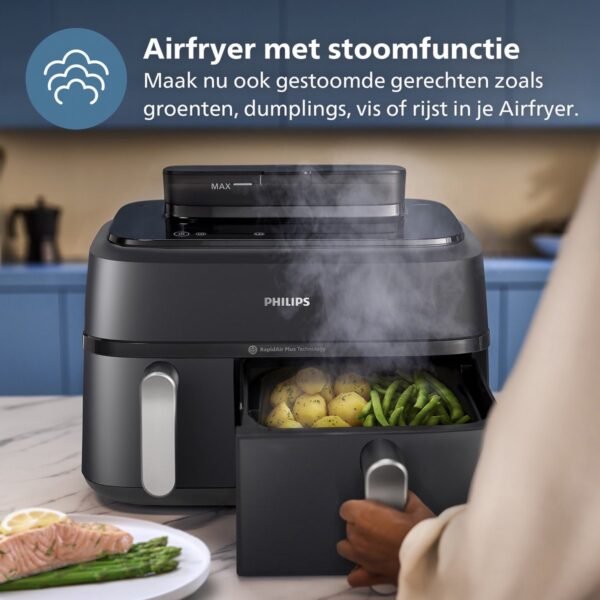 Philips 5000 Series Dual Basket Airfryer - NA551/00 - Stoomfunctie - Dubbele Mand - 9L - Tot 6 Personen