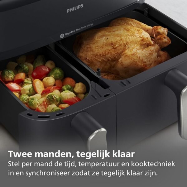Philips 5000 Series Dual Basket Airfryer - NA551/00 - Stoomfunctie - Dubbele Mand - 9L - Tot 6 Personen