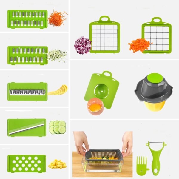 16 delige Groentesnijder - Keukensnijder - Uiensnijder - Spiraalsnijder - Frietsnijder - Rasp