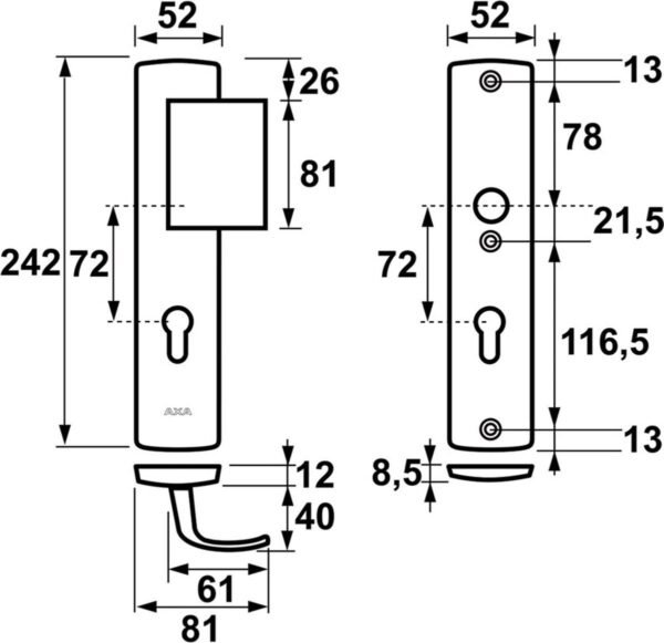 AXA VEILIGHEIDS LANGSCHILD RECHTS DUWER PC72MM F1 6660-30-11/72