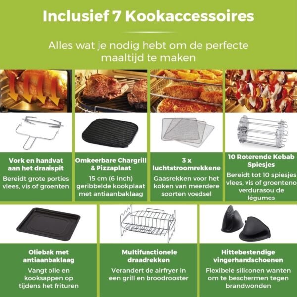 Digitale Airfryer 10in1 - Snelle Air Circulatie - Heteluchtfriteuse 2000W - 99% Minder Vet - Hele Lucht Oven 11L - Incl. Accessoires