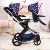 Bayer Design - Tweeling poppenwagen Twin Xeo, wagen, verstelbare handgreep, tas, blauw, roze, sterren