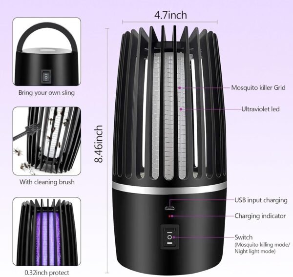 Insectenvernietiger, 4000 mAh, elektrische muggenlamp, muggenval, muggenval, met uv-lamp, USB-oplaadbaar, accu, muggenbescherming, vliegenval, insectenvanger, muggenverdelger, voor binnen en buiten