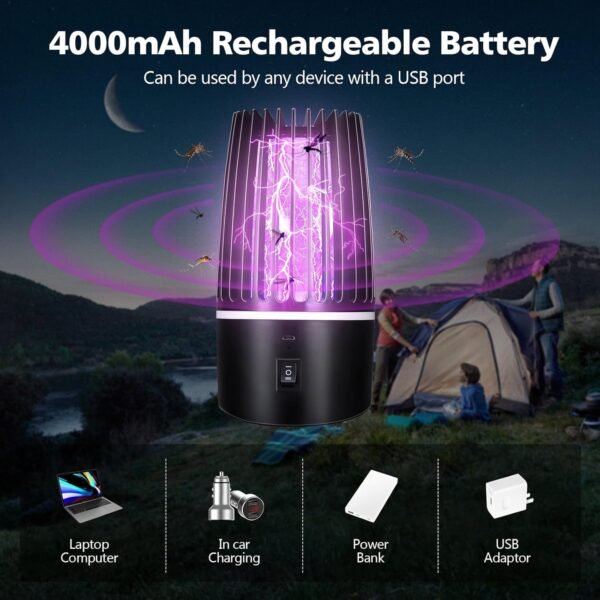 Insectenvernietiger, 4000 mAh, elektrische muggenlamp, muggenval, muggenval, met uv-lamp, USB-oplaadbaar, accu, muggenbescherming, vliegenval, insectenvanger, muggenverdelger, voor binnen en buiten
